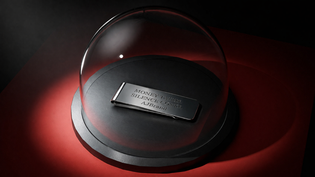 Clip de bitllets d’acer inoxidable – Money Talks, Silence Costs.